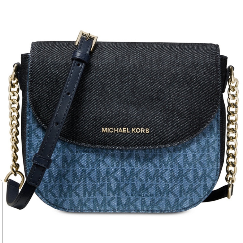 Signature denim half dome crossbody